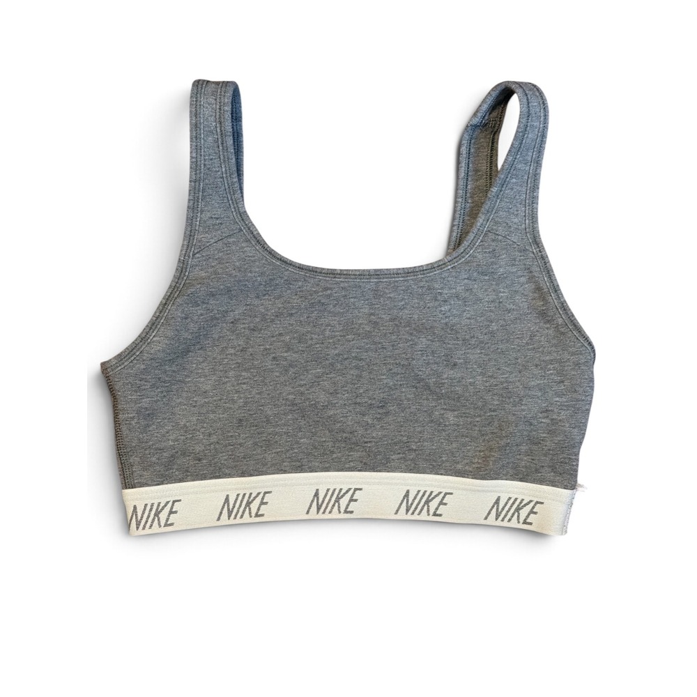 Nike Dri-FIT Womens Sports Bra Heather Gray Logo Band Scoop Neck Small